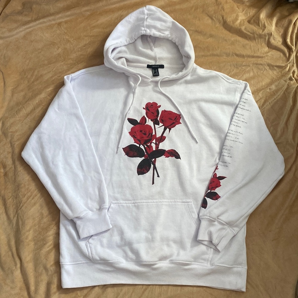 Forever 21 White Rose Hoodie